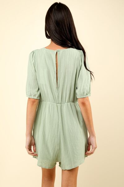 VERY J Lace Detail Puff Sleeve Romper with Pockets Jumpsuits