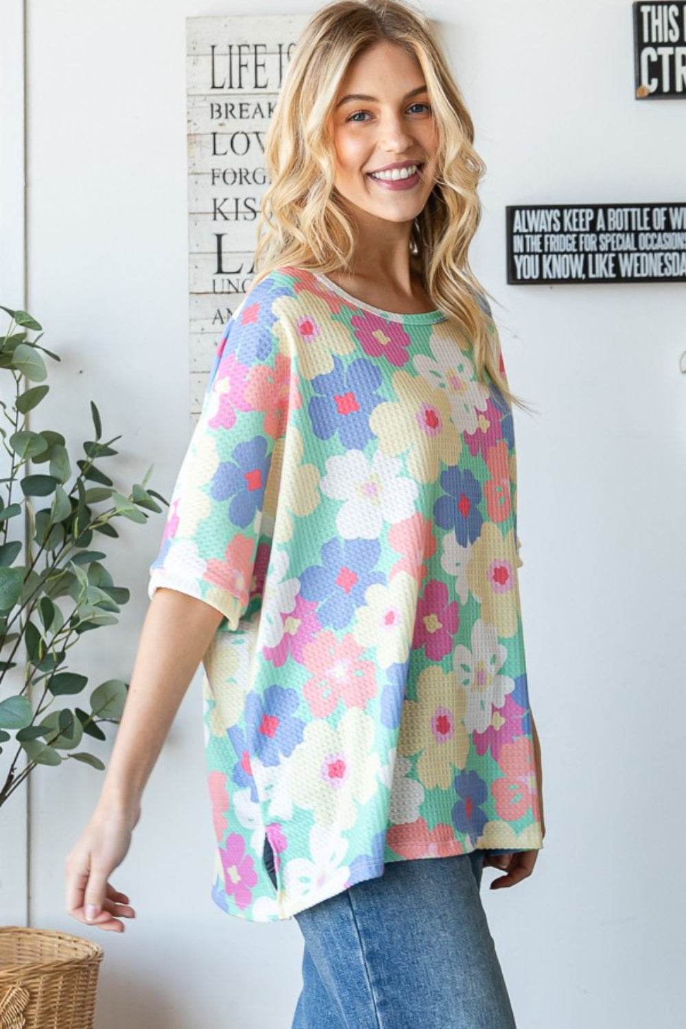HOPELY Floral Waffle Oversized T-Shirt - Shop Style & More | Fresh Looks, Everyday Deals & Free Shipping