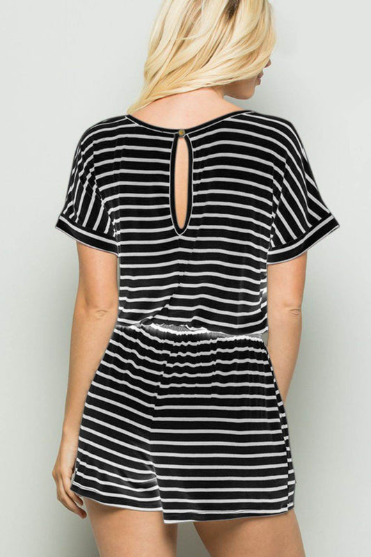 Heimish Full Size Striped Round Neck Short Sleeve Romper - Shop Style & More | Fresh Looks, Everyday Deals & Free Shipping
