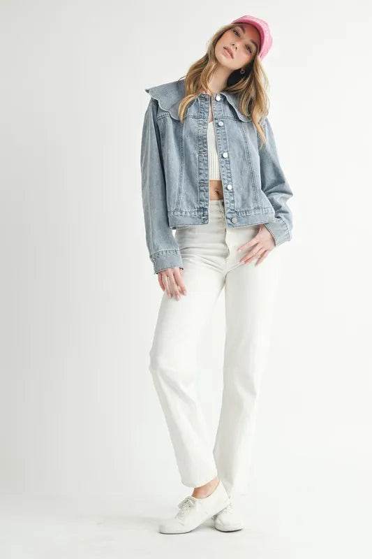 MABLE Scallop Peter Pan Collar Denim Jacket - Shop Style & More | Fresh Looks, Everyday Deals & Free Shipping