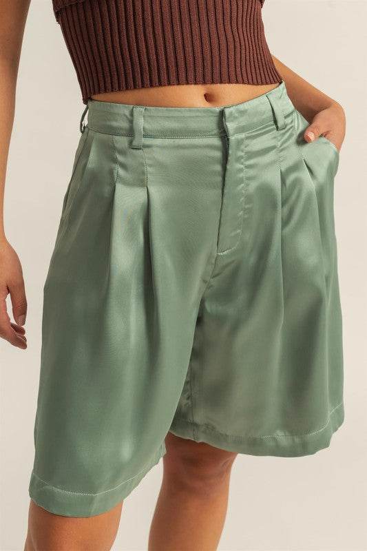 HYFVE High-Waist Pleated Satin Shorts - Shop Style & More | Fresh Looks, Everyday Deals & Free Shipping