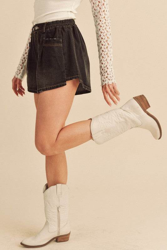 Aemi + Co Frayed Hem Elastic Waist Denim Shorts - Shop Style & More | Fresh Looks, Everyday Deals & Free Shipping
