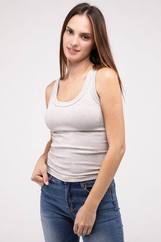 2-Way Neckline Washed Ribbed Cropped Tank Top - Shop Style & More | Fresh Looks, Everyday Deals & Free Shipping