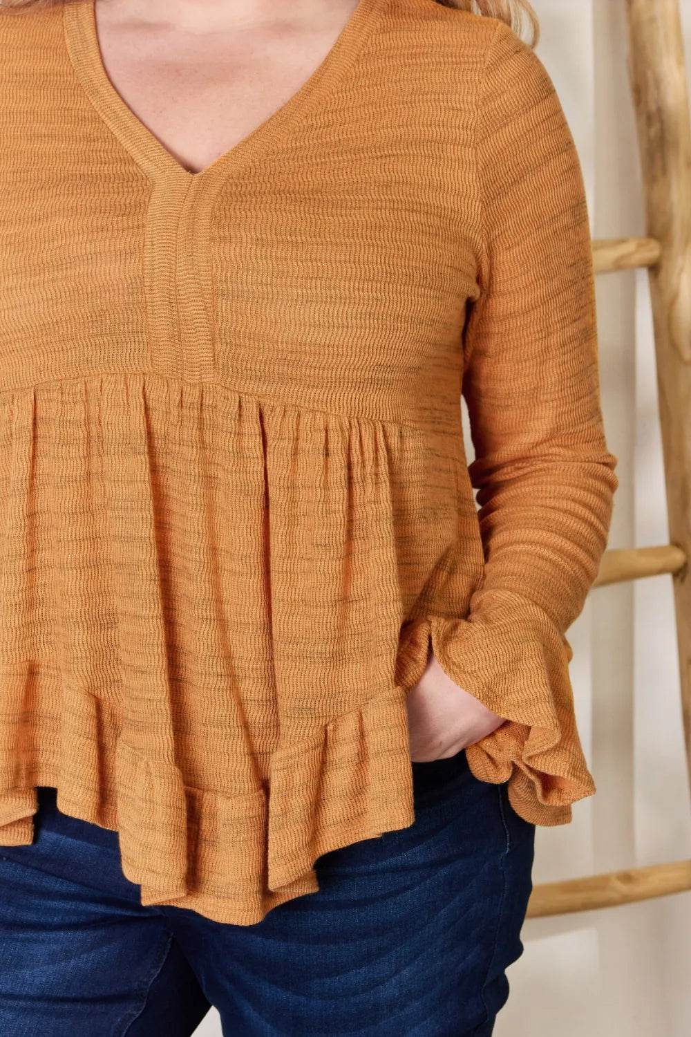 Hailey & Co Full Size V-Neck Flounce Sleeve Blouse - Shop Style & More | Fresh Looks, Everyday Deals & Free Shipping