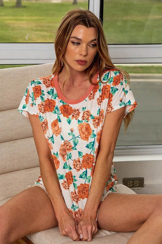 BiBi Rose Print Thermal Neck Binding Dolman Sleeves Top - Shop Style & More | Fresh Looks, Everyday Deals & Free Shipping