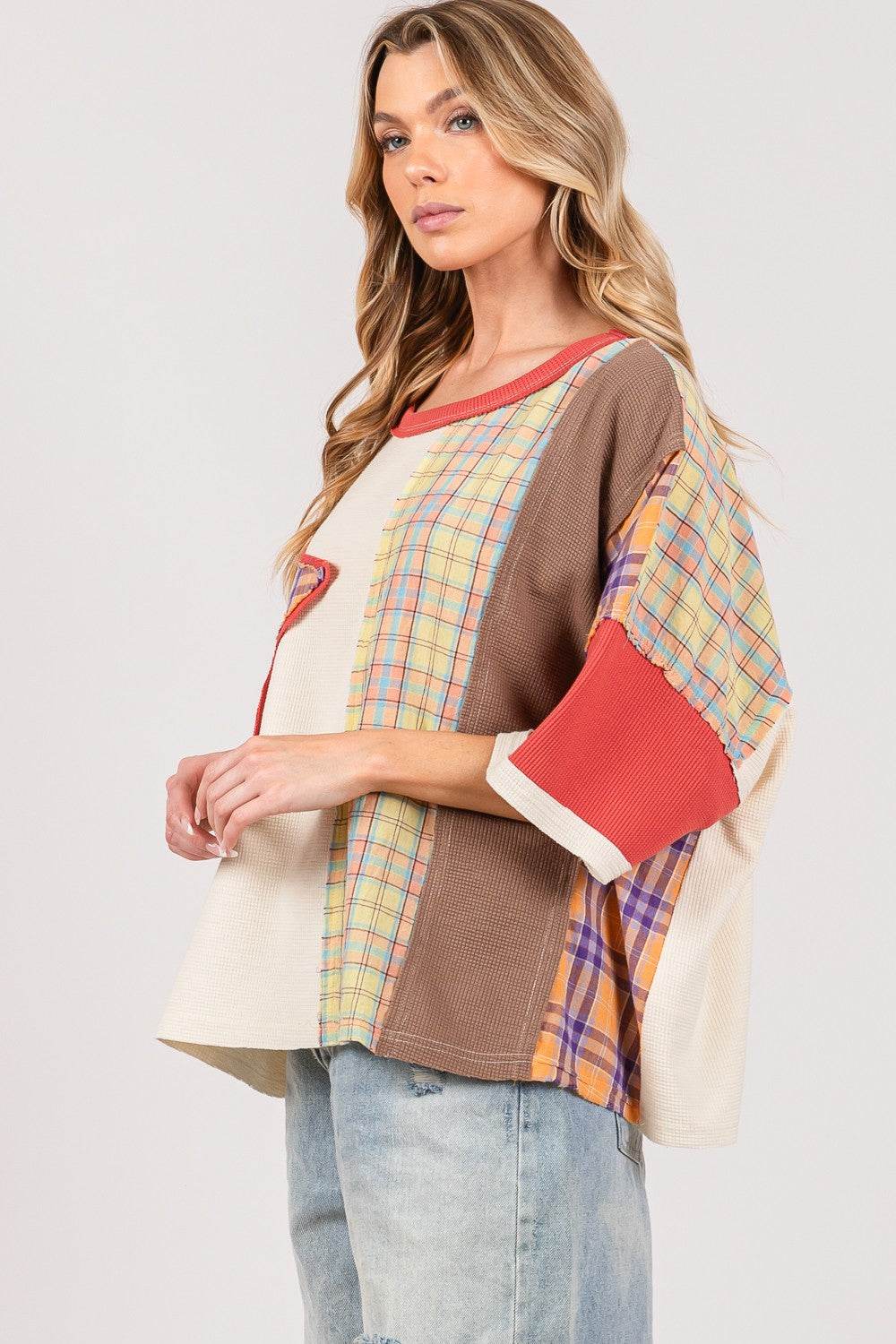 SAGE + FIG Round Neck Plaid Star Patch T-Shirt - Shop Style & More | Fresh Looks, Everyday Deals & Free Shipping