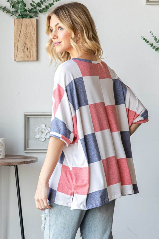 HOPELY Checkered Round Neck Half Sleeve T-Shirt - Shop Style & More | Fresh Looks, Everyday Deals & Free Shipping