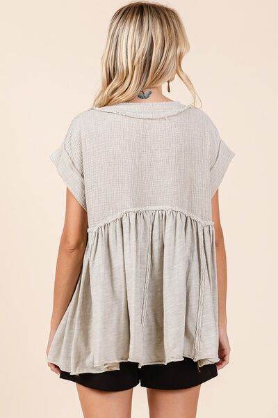 Mittoshop Mixed Media Mineral Wash Babydoll Short Sleeve Blouse - Shop Style & More | Fresh Looks, Everyday Deals & Free Shipping