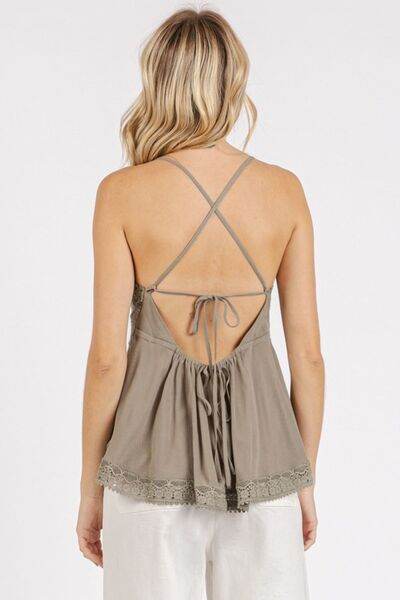 Mittoshop Crisscross Back Lace Detail V-Neck Cami - Shop Style & More | Fresh Looks, Everyday Deals & Free Shipping
