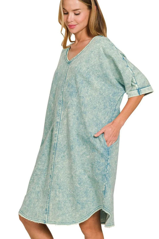 Zenana Acid-washed French Terry Tee Shirts Dress - Shop Style & More | Fresh Looks, Everyday Deals & Free Shipping