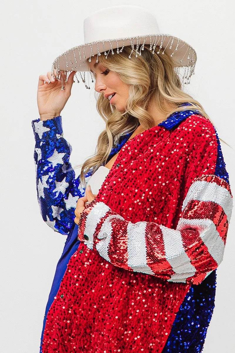 BiBi American Flag Sequin Snap Down Shirt - Shop Style & More | Fresh Looks, Everyday Deals & Free Shipping