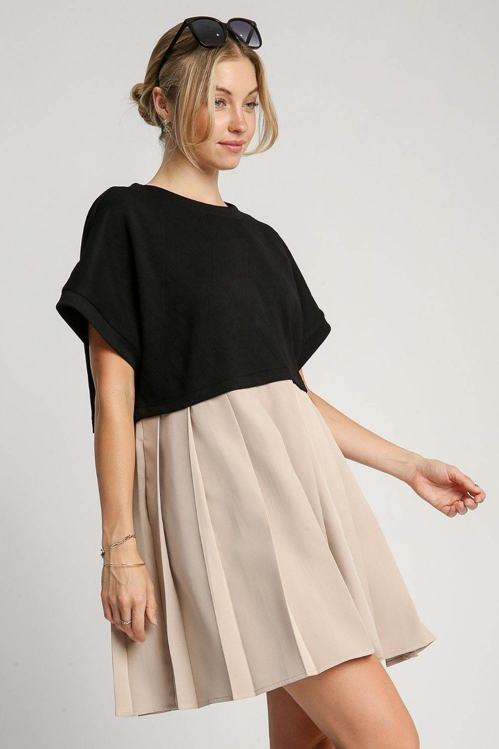 Umgee Full Size Round Neck Pleated Dress with Side Pockets Plus Size - Shop Style & More | Fresh Looks, Everyday Deals & Free Shipping