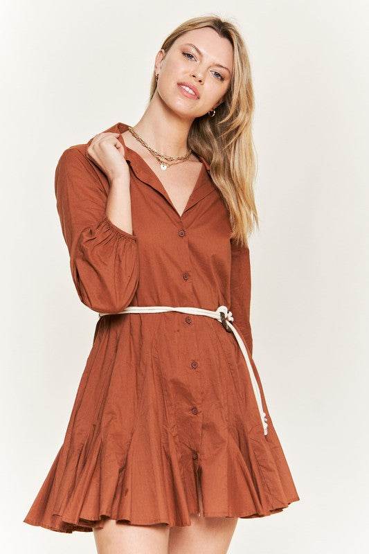 SOLID FLARE SHIRT DRESS KRD4190 - Shop Style & More | Fresh Looks, Everyday Deals & Free Shipping