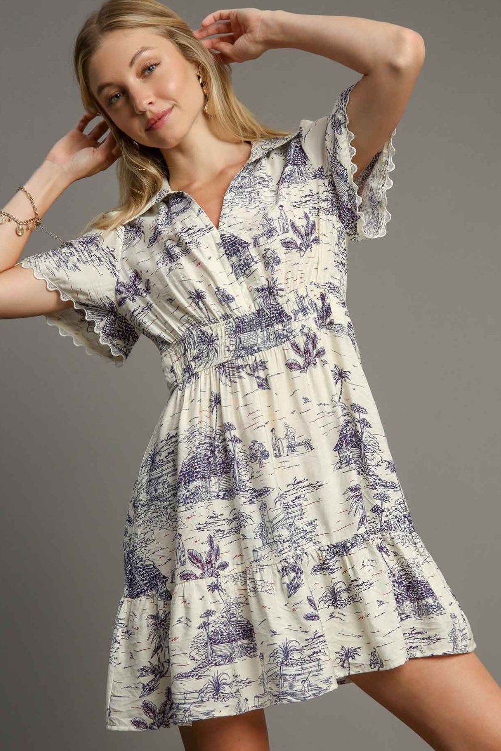 Umgee Full Size Landscape Print Collared Mini Dress Plus Size - Shop Style & More | Fresh Looks, Everyday Deals & Free Shipping