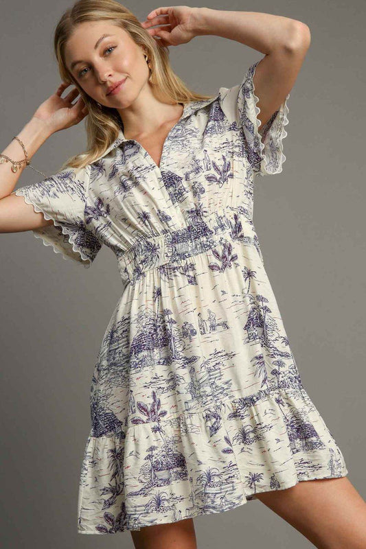 Umgee Full Size Landscape Print Collared Mini Dress Plus Size - Shop Style & More | Fresh Looks, Everyday Deals & Free Shipping