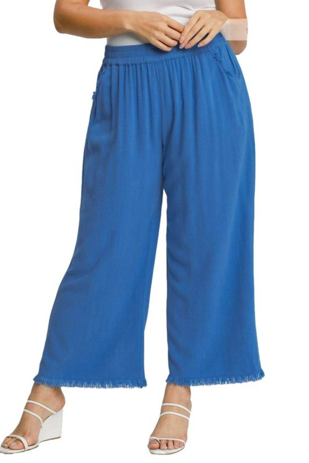 Umgee Full Size Linen Blend Elastic Waistband Wide Leg Pants Plus Size - Shop Style & More | Fresh Looks, Everyday Deals & Free Shipping
