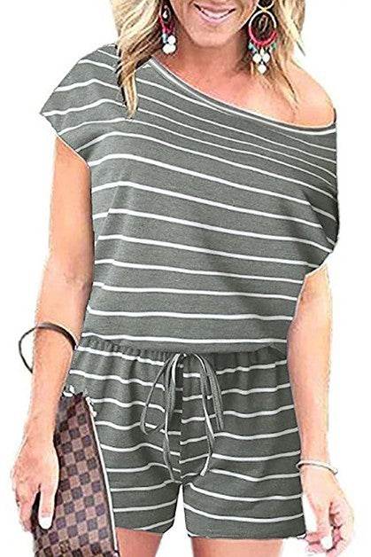 Striped Short Sleeve Drawstring Waist Romper - Shop Style & More | Fresh Looks, Everyday Deals & Free Shipping