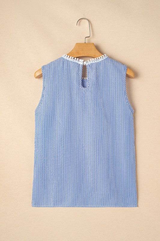 Meredith Stripe Lace Patchwork Crew Neck Tank Top - Shop Style & More | Fresh Looks, Everyday Deals & Free Shipping