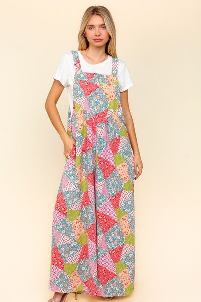 Haptics Wide Leg Overalls with Pockets - Full Size Printed Design and Side Pockets Jumpsuits