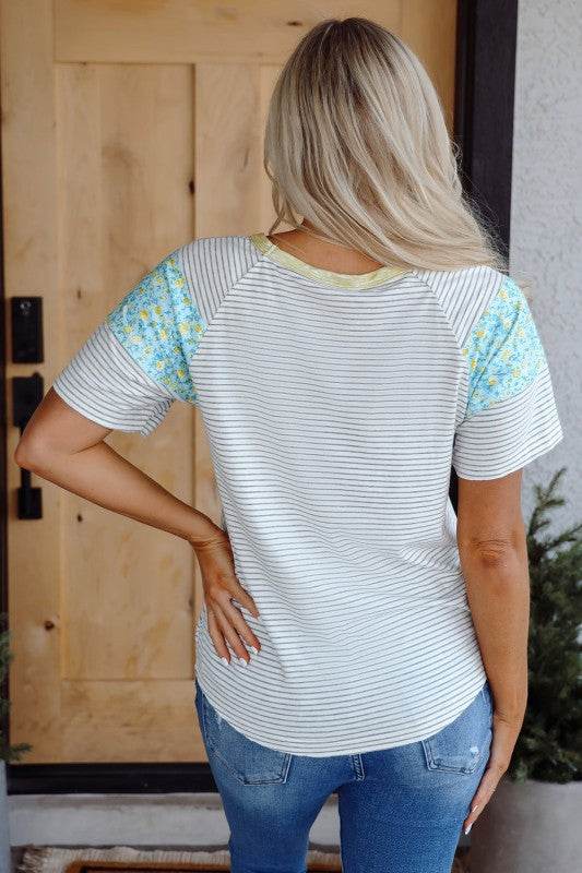 Chana Stripe Floral Sleeves Top - Shop Style & More | Fresh Looks, Everyday Deals & Free Shipping