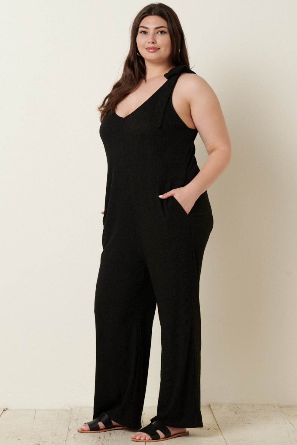 Mittoshop Rib Knit V-Neck Cross Back Jumpsuit - Shop Style & More | Fresh Looks, Everyday Deals & Free Shipping