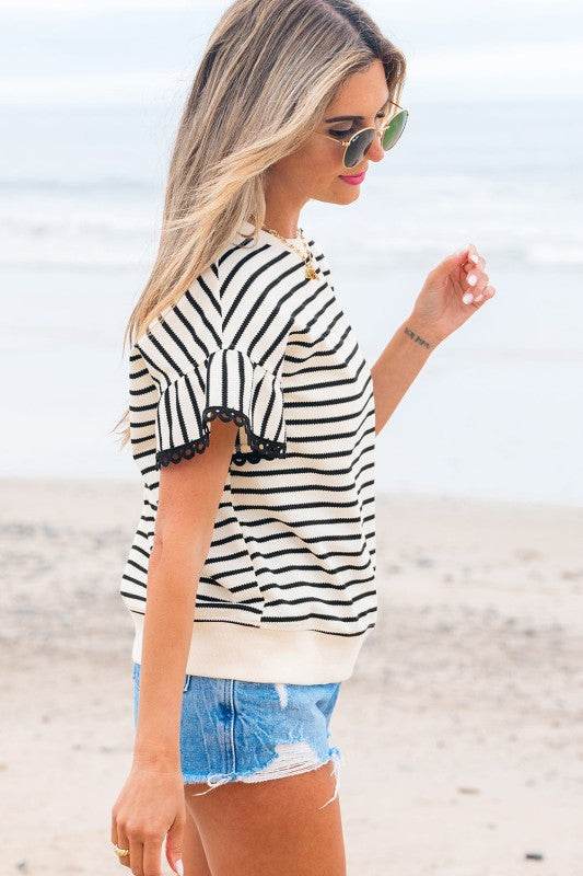 Naya Scallop Lace Trim Ruffle Short Sleeves Top - Shop Style & More | Fresh Looks, Everyday Deals & Free Shipping