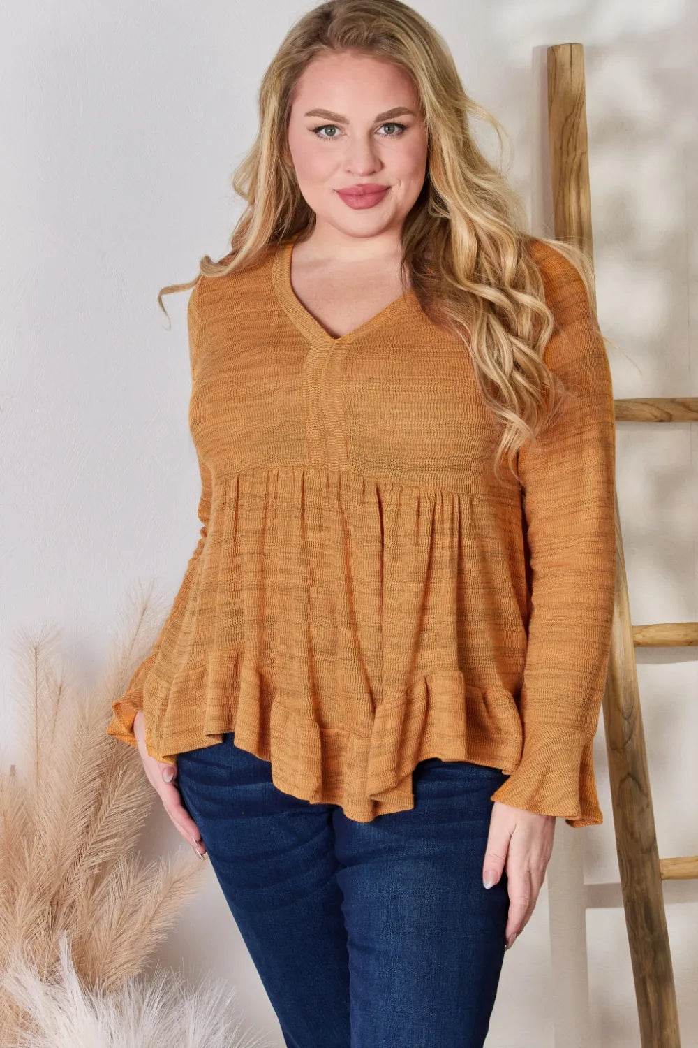 Hailey & Co Full Size V-Neck Flounce Sleeve Blouse - Shop Style & More | Fresh Looks, Everyday Deals & Free Shipping