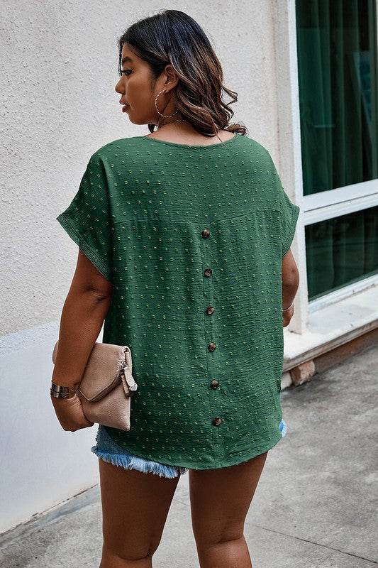 Plus Size Swiss Dot Solid Round Neck Loose Shirt - Shop Style & More | Fresh Looks, Everyday Deals & Free Shipping