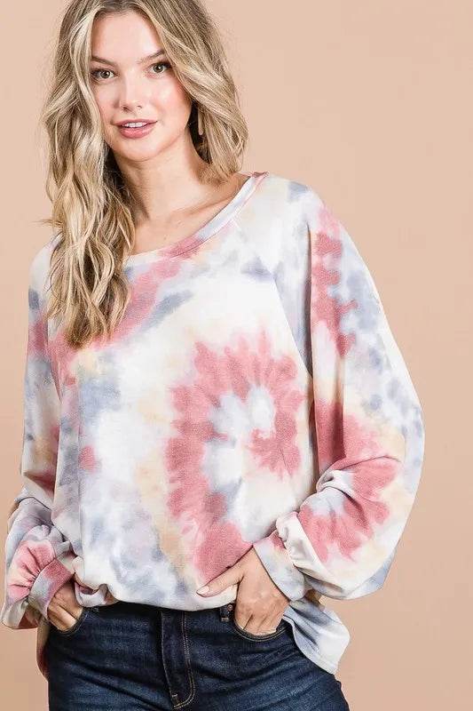 BiBi Tie Dye Print Terry Top With Puff Sleeves - Shop Style & More | Fresh Looks, Everyday Deals & Free Shipping