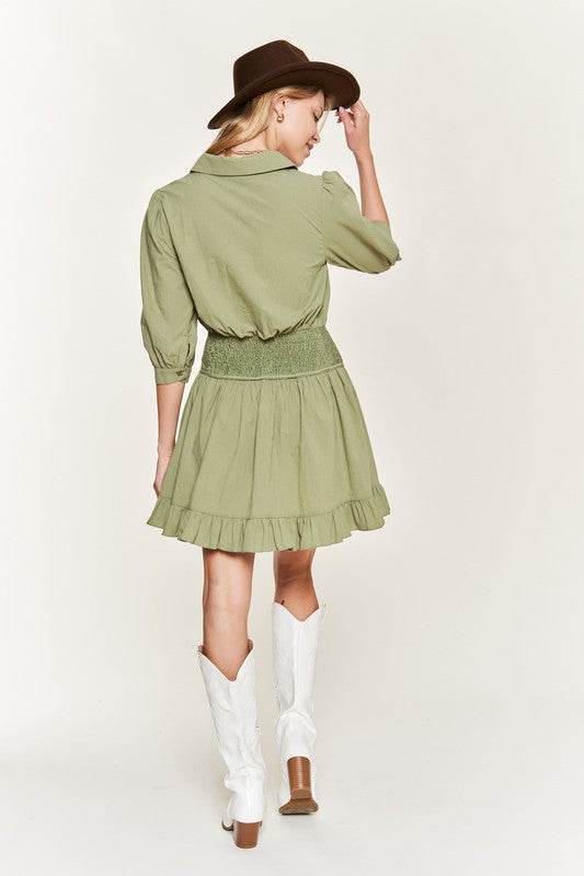Eyelet detail 3/4 sleeve short dress JBJ1091 - Shop Style & More | Fresh Looks, Everyday Deals & Free Shipping