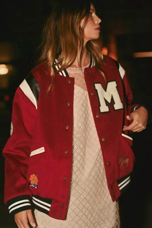 MABLE M Bomber Varsity Jacket with Patch Detail - Shop Style & More | Fresh Looks, Everyday Deals & Free Shipping