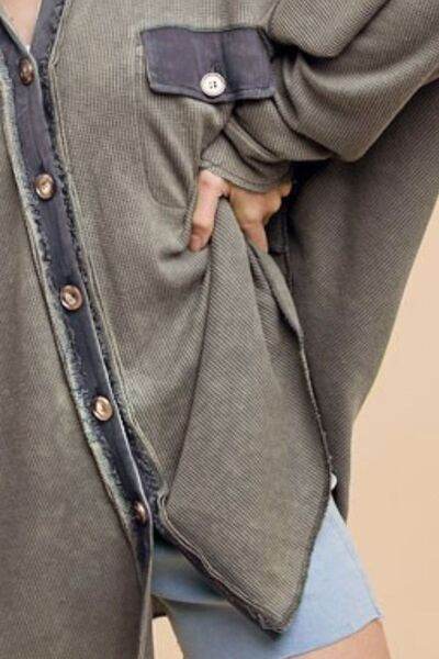 Annie Wear Waffle-Knit Mineral Washed Button Down Shirt - Shop Style & More | Fresh Looks, Everyday Deals & Free Shipping