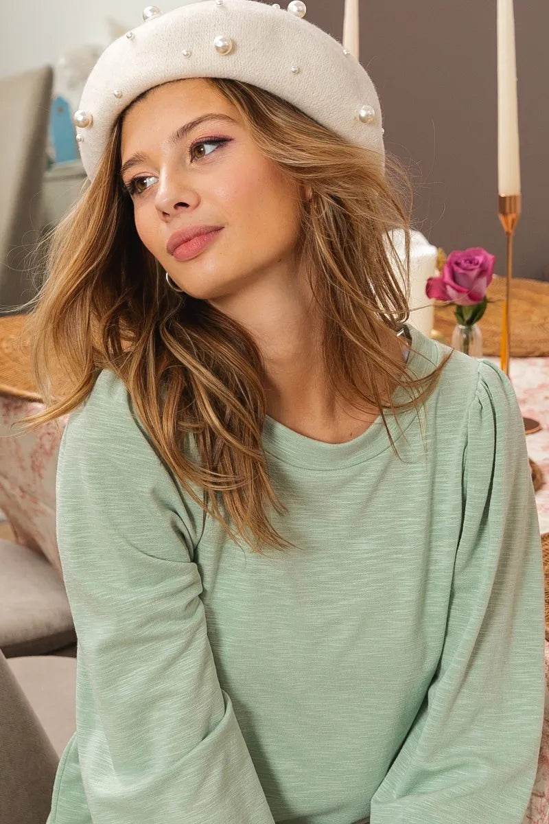 BiBi Slub Terry Puff Shoulder Sweatshirt - Shop Style & More | Fresh Looks, Everyday Deals & Free Shipping
