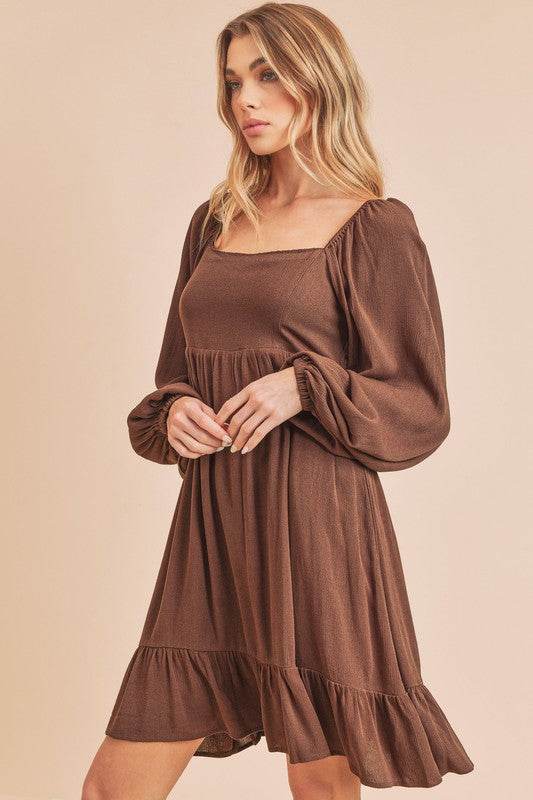 Aemi + Co Ruffled Hem Square Neck Balloon Sleeve Mini Dress - Shop Style & More | Fresh Looks, Everyday Deals & Free Shipping