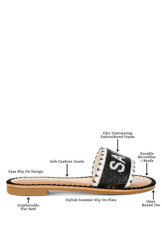 Luxe Getaway Beaded Saint Tropez Flat Slip Ons - Shop Style & More | Fresh Looks, Everyday Deals & Free Shipping