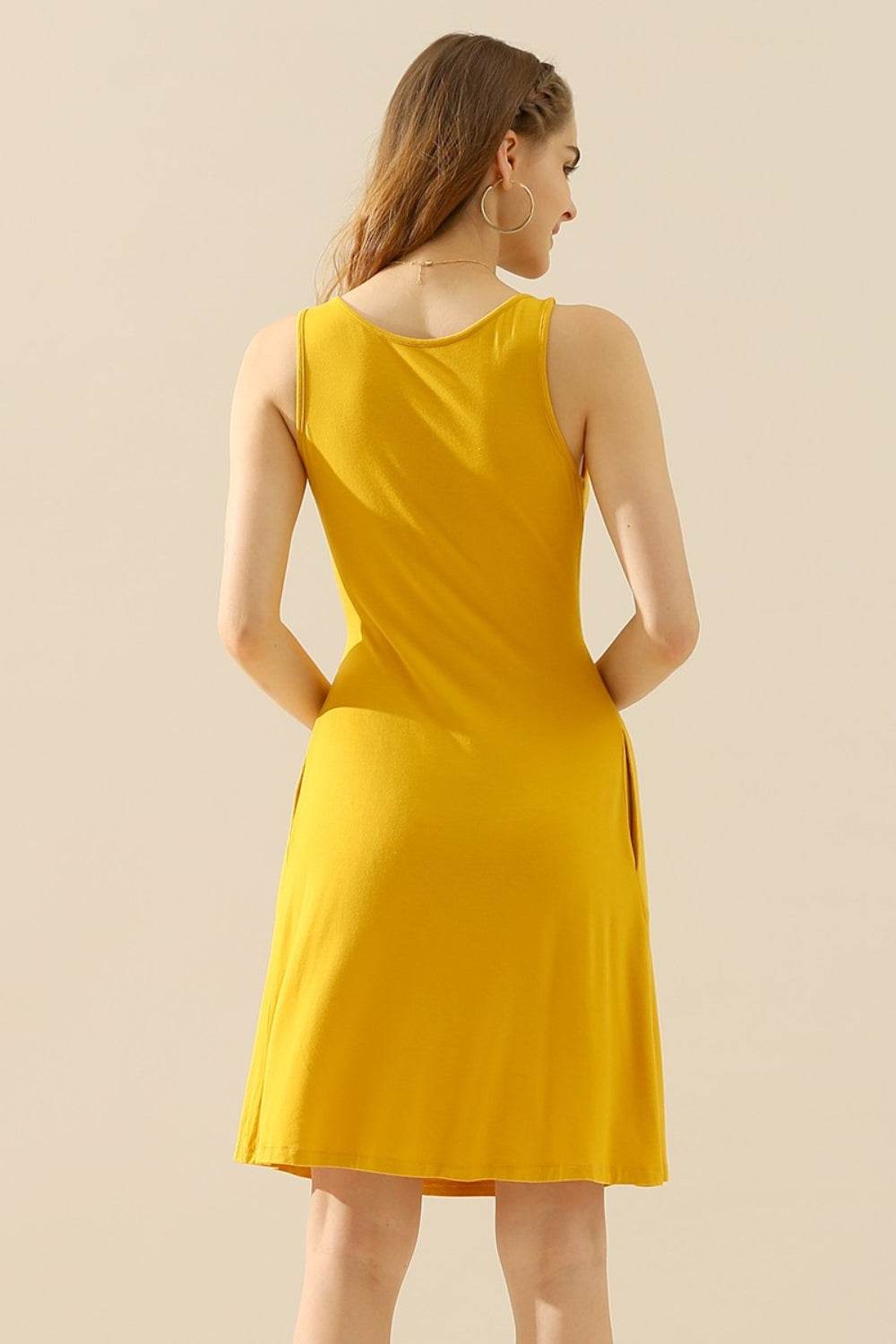 Doublju Full Size Round Neck Ruched Sleeveless Dress with Pockets - Shop Style & More | Fresh Looks, Everyday Deals & Free Shipping