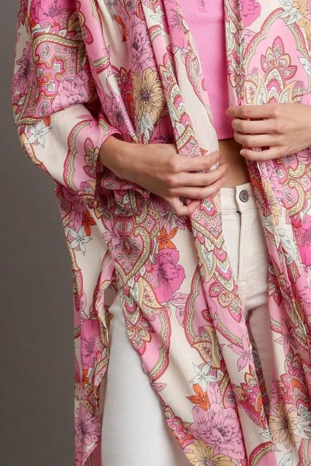 Umgee Full Size Mixed Print Open Front Kimono with Ruffle Sleeves Plus Size - Shop Style & More | Fresh Looks, Everyday Deals & Free Shipping