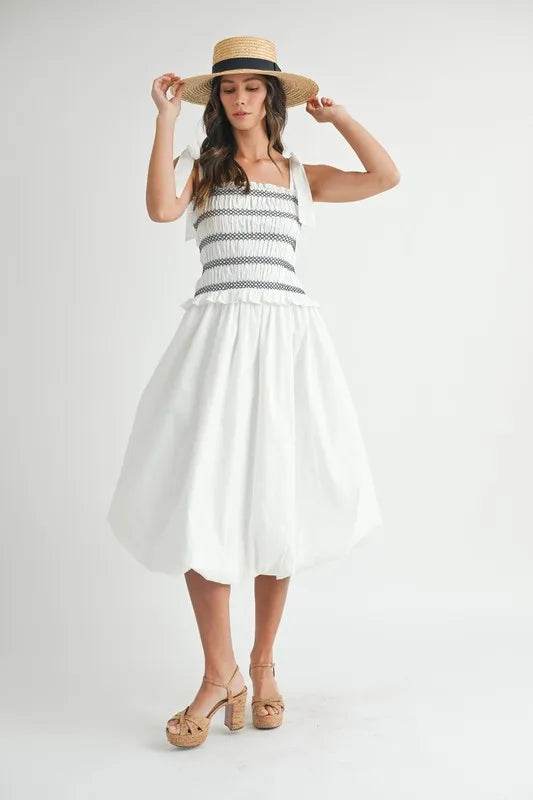 MABLE Smocked Bodice Bubble Midi Dress - Shop Style & More | Fresh Looks, Everyday Deals & Free Shipping