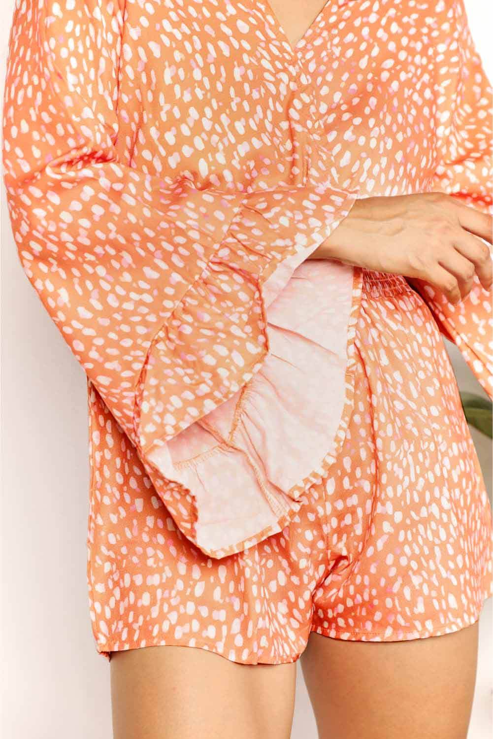 Double Take Printed Flare Sleeve Surplice Romper - Shop Style & More | Fresh Looks, Everyday Deals & Free Shipping