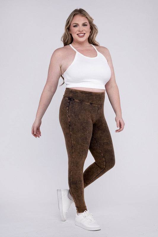 Plus Mineral Washed Wide Waistband Yoga Leggings - Shop Style & More | Fresh Looks, Everyday Deals & Free Shipping