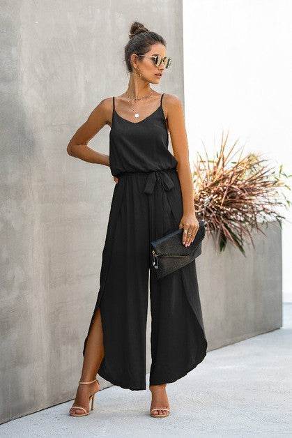 V Neck Suspenders Wide Leg Side Slit Jumpsuit - Shop Style & More | Fresh Looks, Everyday Deals & Free Shipping