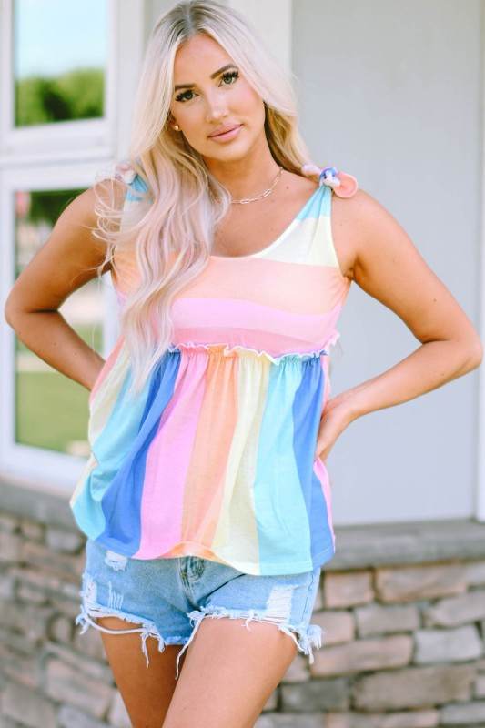 Haley Striped Tied Shoulder Tank Top - Shop Style & More | Fresh Looks, Everyday Deals & Free Shipping