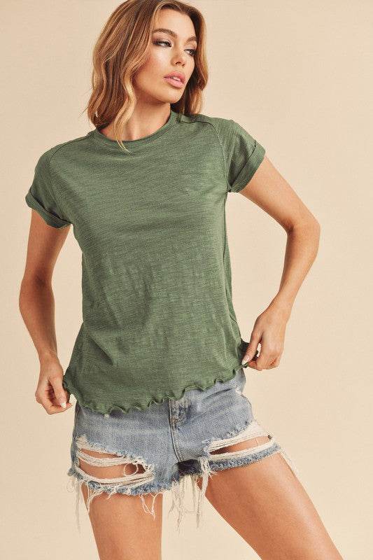 Aemi + Co Lettuce Edge Round Neck Short Sleeve T-Shirt - Shop Style & More | Fresh Looks, Everyday Deals & Free Shipping