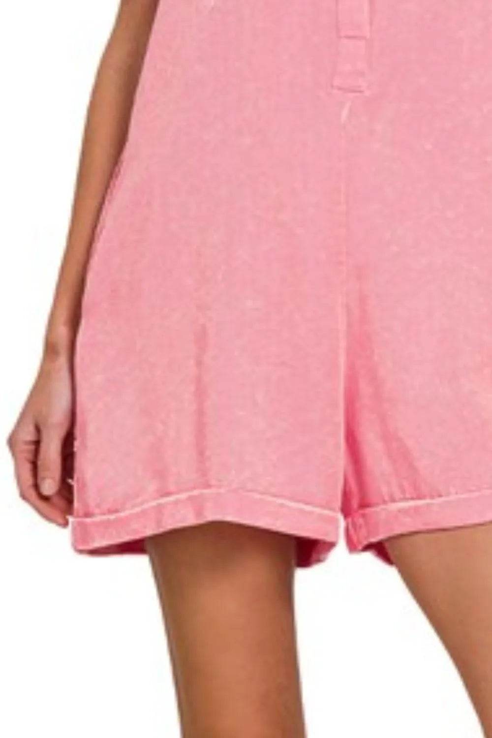 Zenana Tencel Mineral Washed Half Button Shirts Romper - Shop Style & More | Fresh Looks, Everyday Deals & Free Shipping