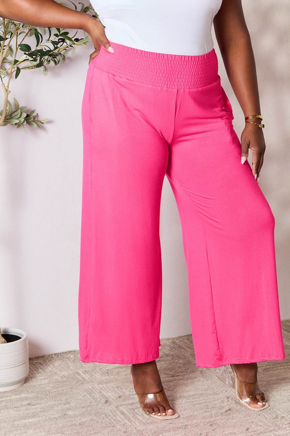 Basic Bae Full Size Smocked Wide Waistband Wide Leg Pants - Shop Style & More | Fresh Looks, Everyday Deals & Free Shipping