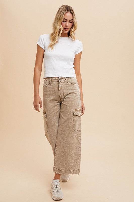Annie Wear Raw Hem Wide Leg Jeans with Cargo Pockets - Shop Style & More | Fresh Looks, Everyday Deals & Free Shipping