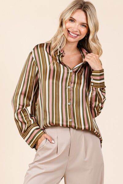 Mittoshop Striped Button Down Satin Shirt - Shop Style & More | Fresh Looks, Everyday Deals & Free Shipping