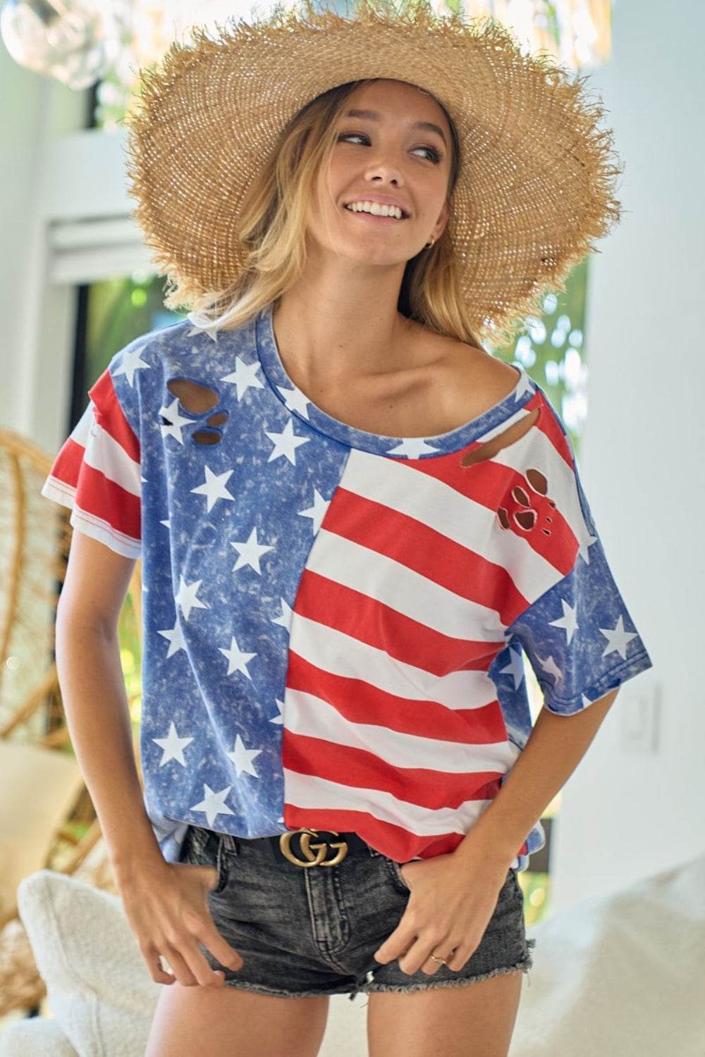 BiBi American Flag Theme Short Sleeve T-Shirt - Shop Style & More | Fresh Looks, Everyday Deals & Free Shipping