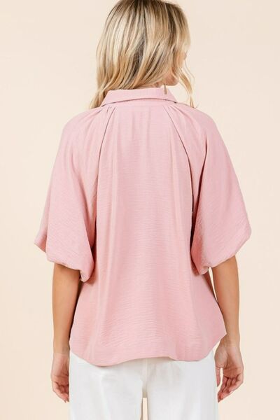 Mittoshop Airflow Short Bubble Sleeve Button Down Shirt Blouses