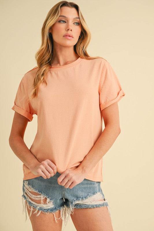 Aemi + Co Exposed Seam Round Neck Short Sleeve T-Shirt - Shop Style & More | Fresh Looks, Everyday Deals & Free Shipping